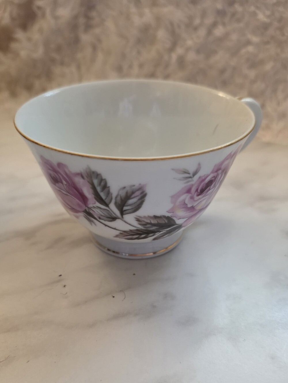 Classic Pink Rose Porcelain Teacup with Gold Trim